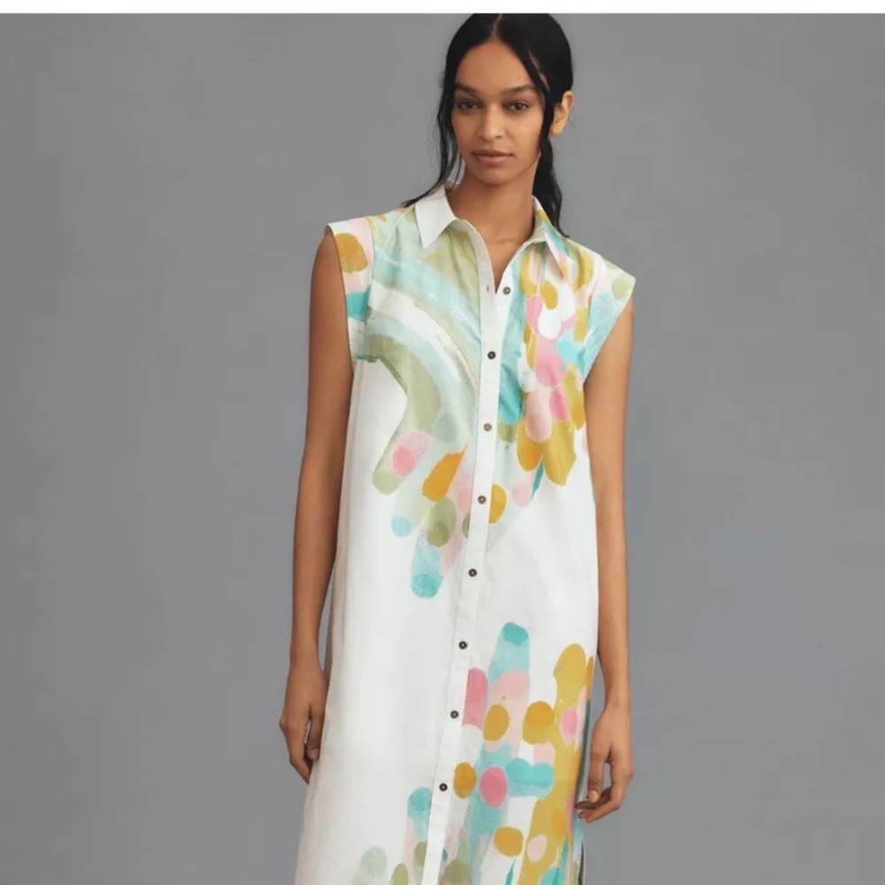 Anthropologie The Lillian Cap-Sleeve Button-Front Midi Dress by Maeve